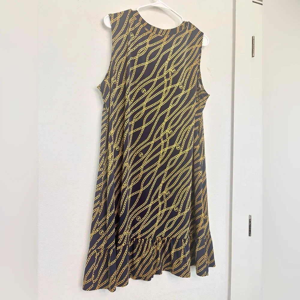 MICHAEL KORS NWT NAVY & GOLD CHAIN PRINTED MIDI DRESS SZ 2X